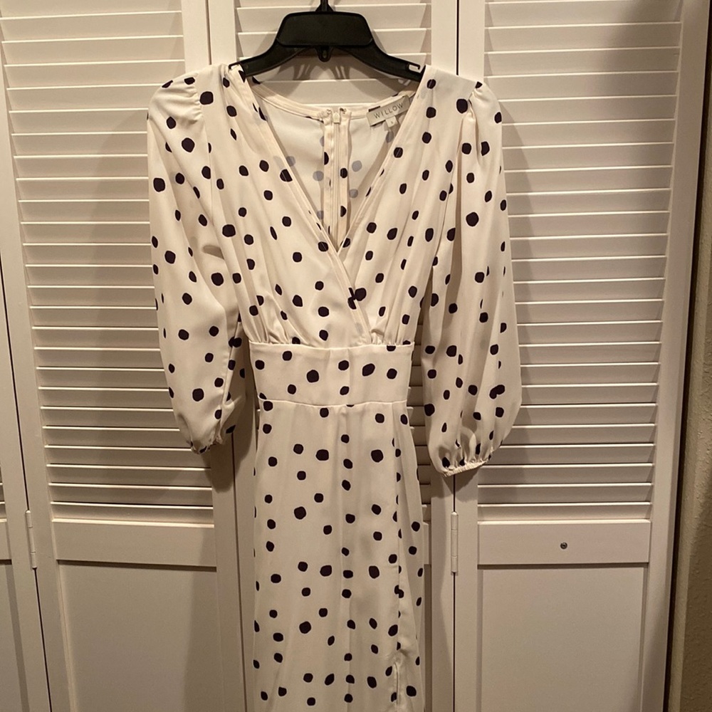 Willow polka dot balloon sleeve tie back dress